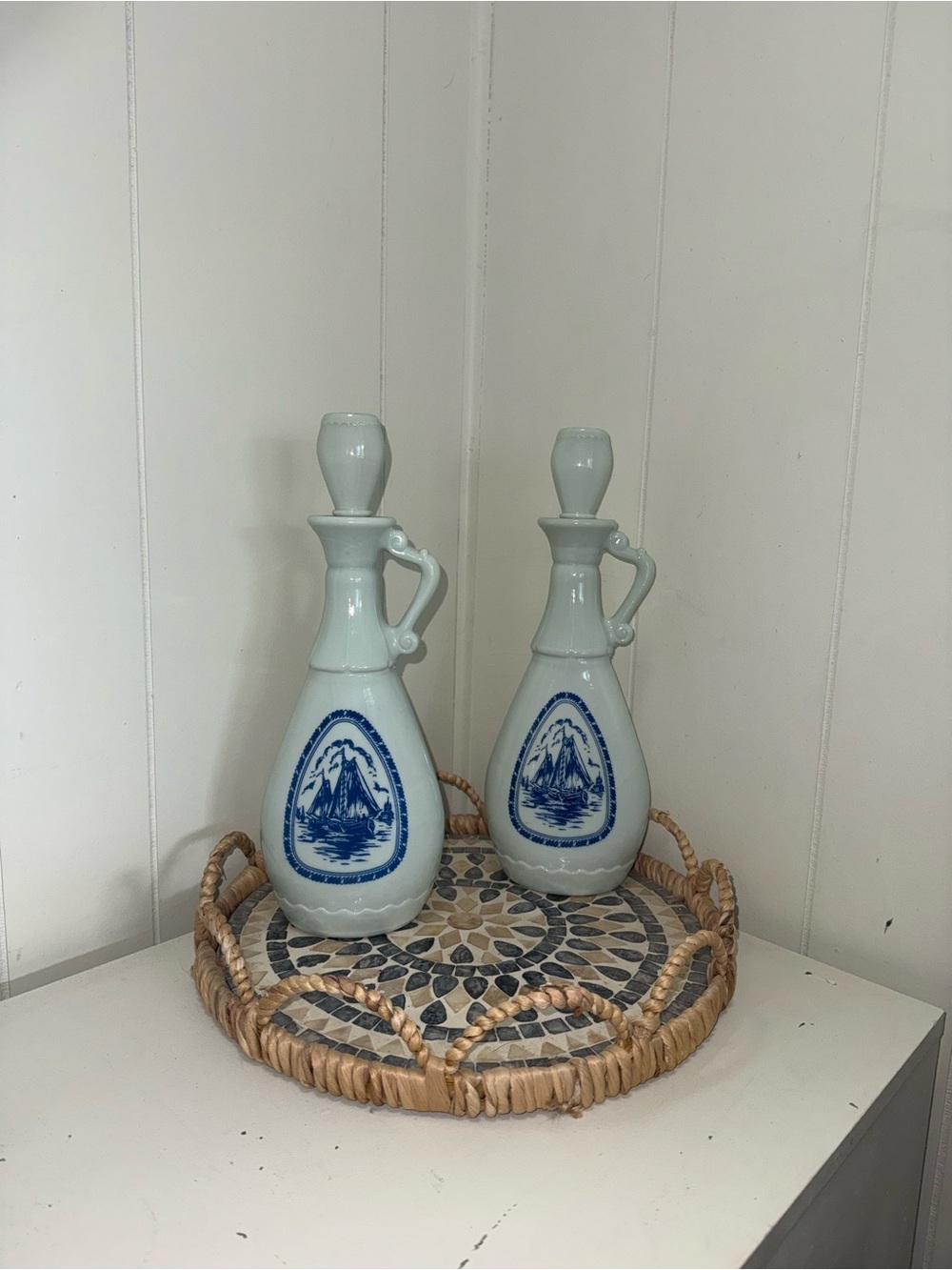 Blue and White Jim beam decanter